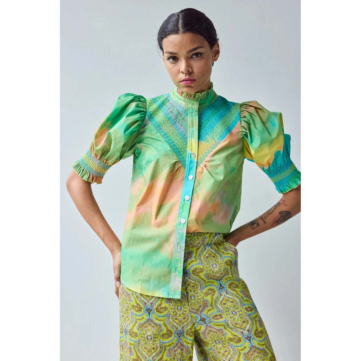 Hope for Flowers by Tracy Reece Short Sleeve Smocked Shirt - Spring Landscape - Image 1 of 3