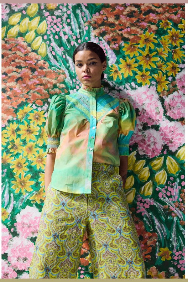 Hope for Flowers by Tracy Reece Short Sleeve Smocked Shirt - Spring Landscape