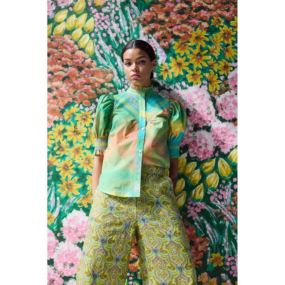 Hope for Flowers by Tracy Reece Short Sleeve Smocked Shirt - Spring Landscape - Image 2 of 3