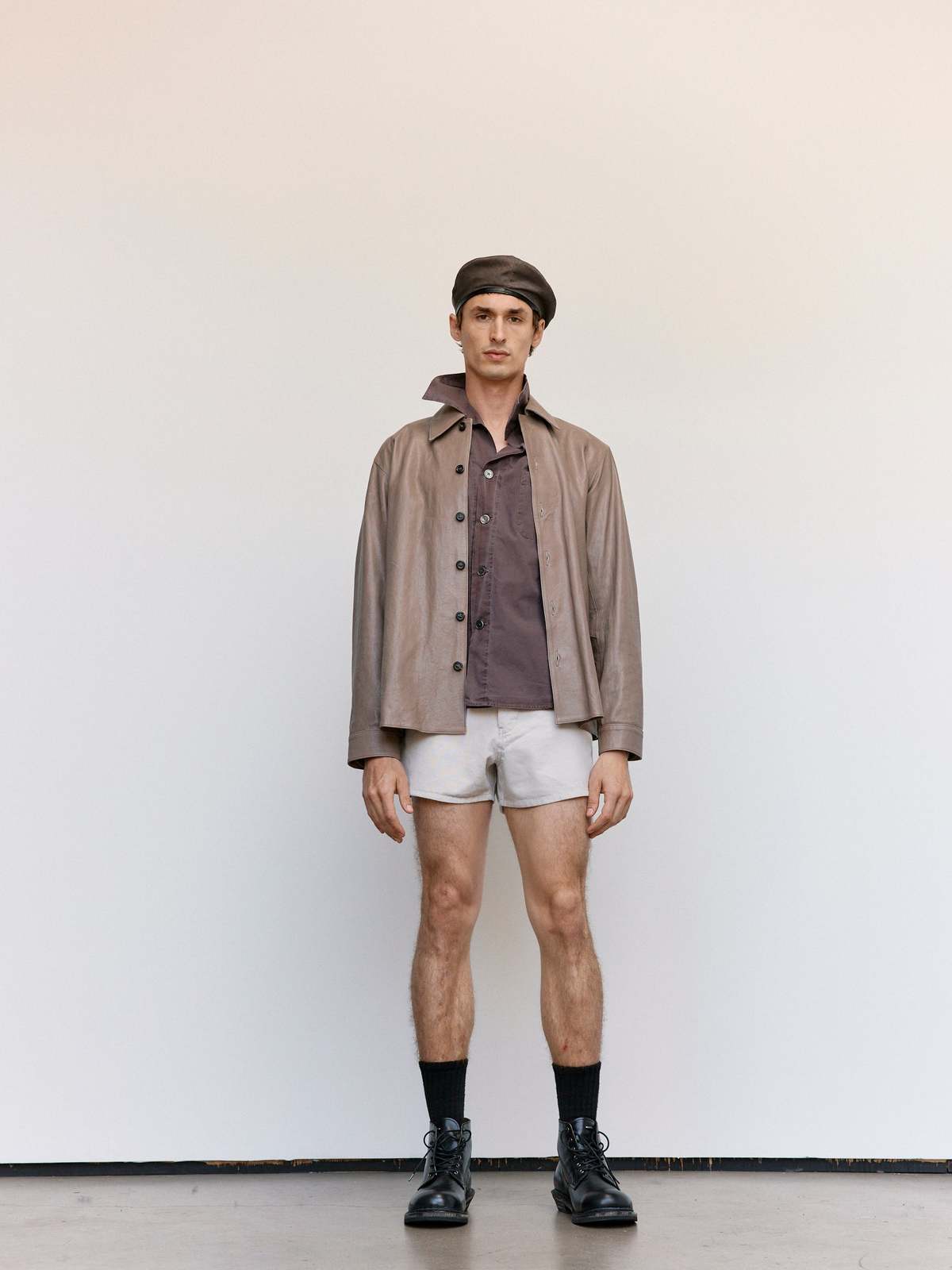 Our Legacy 70s Grey Velvet Lamb Skin Welding Shirt - Image 1 of 8