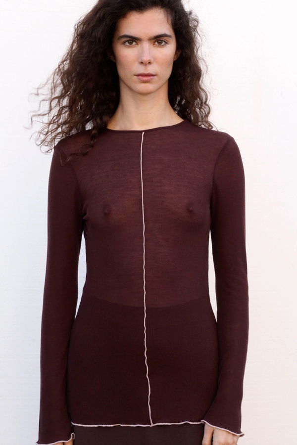 Black to Grey Horizon Semi-Sheer Top - Wine