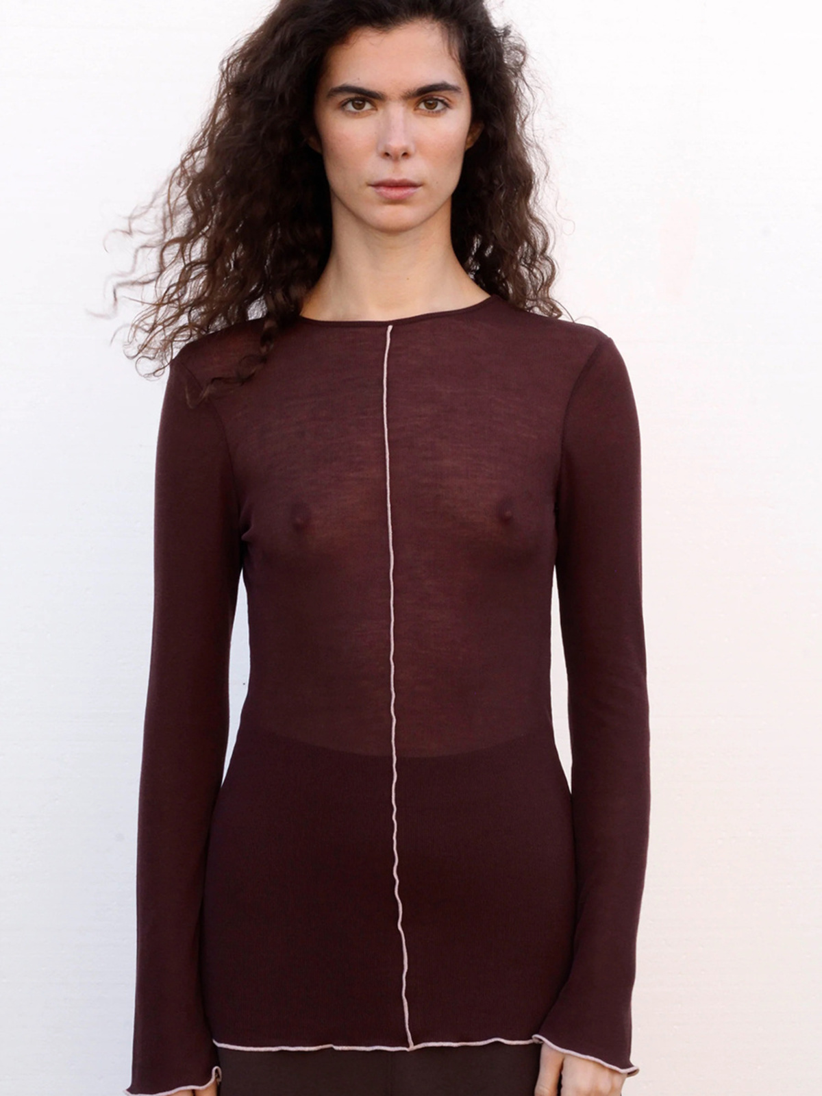 Black to Grey Horizon Semi-Sheer Top - Wine - Image 1 of 4