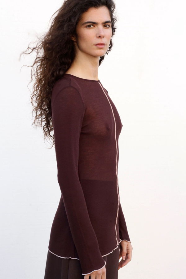 Black to Grey Horizon Semi-Sheer Top - Wine