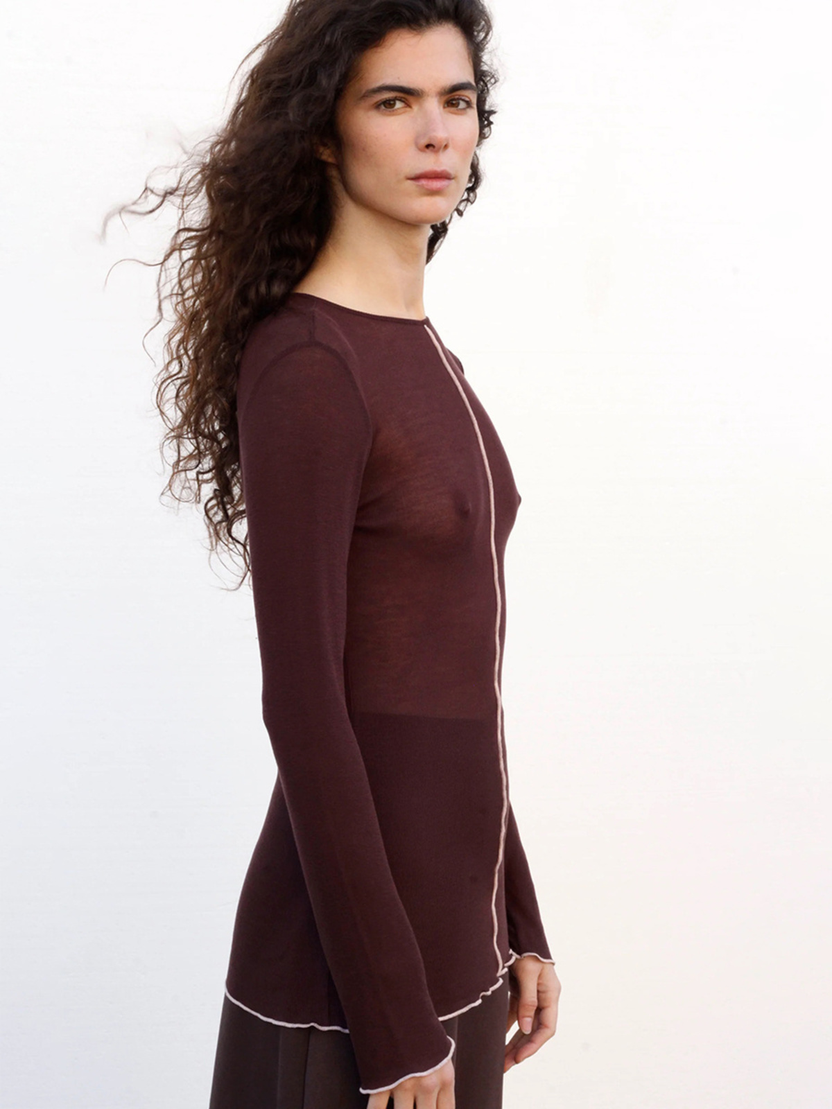 Black to Grey Horizon Semi-Sheer Top - Wine - Image 2 of 4