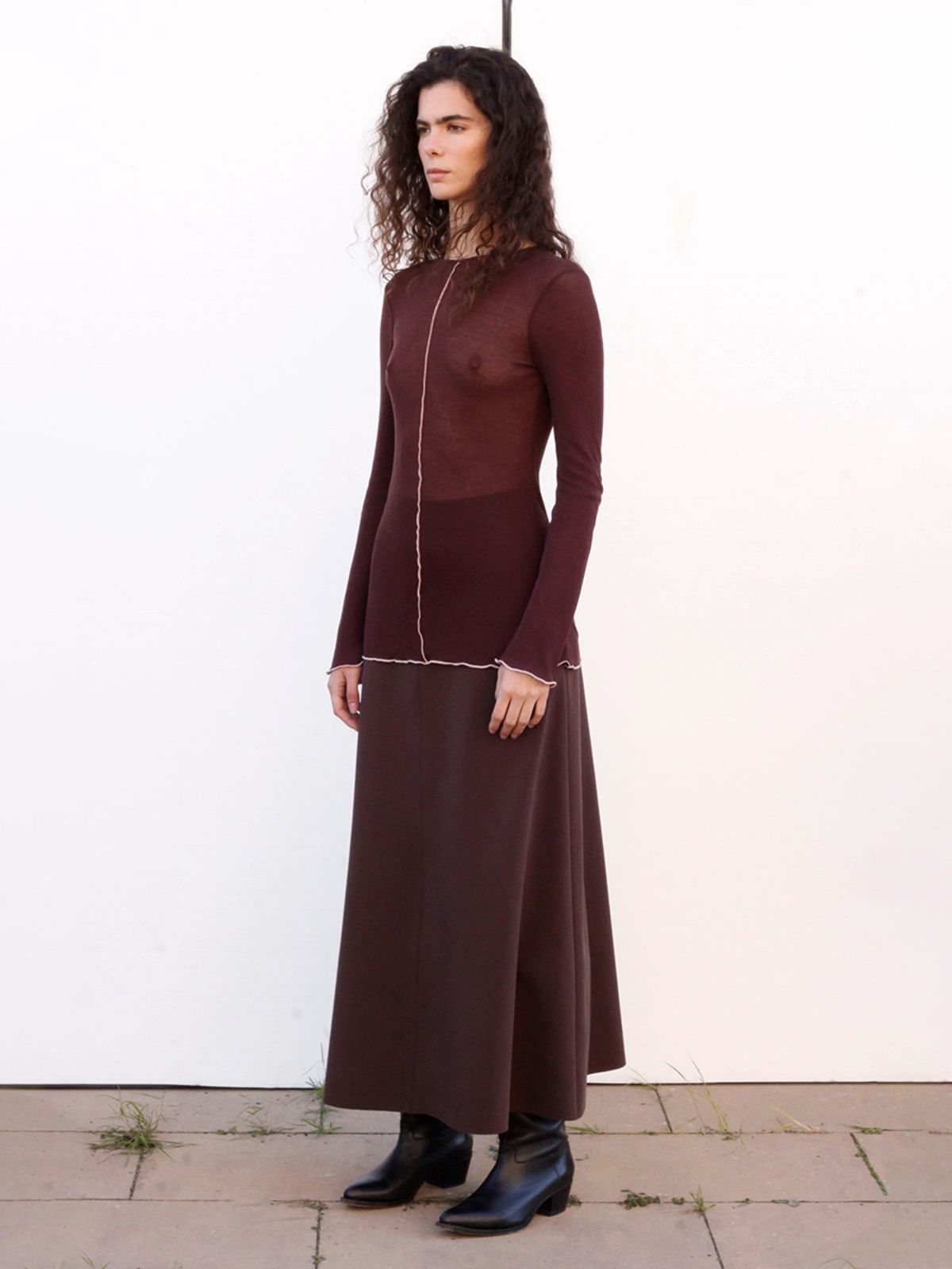Black to Grey Horizon Semi-Sheer Top - Wine - Image 4 of 4