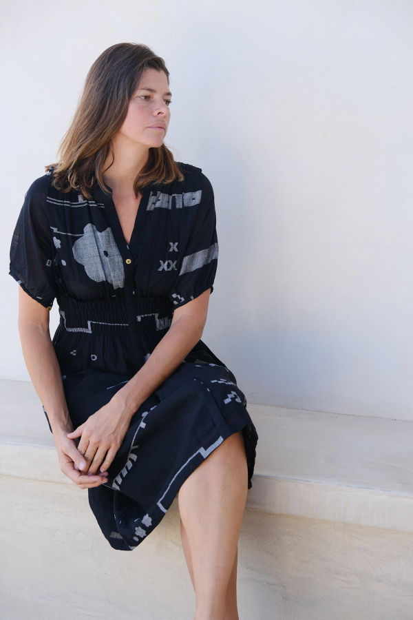 World of Crow Elasticated Waist Midi Dress - Blue