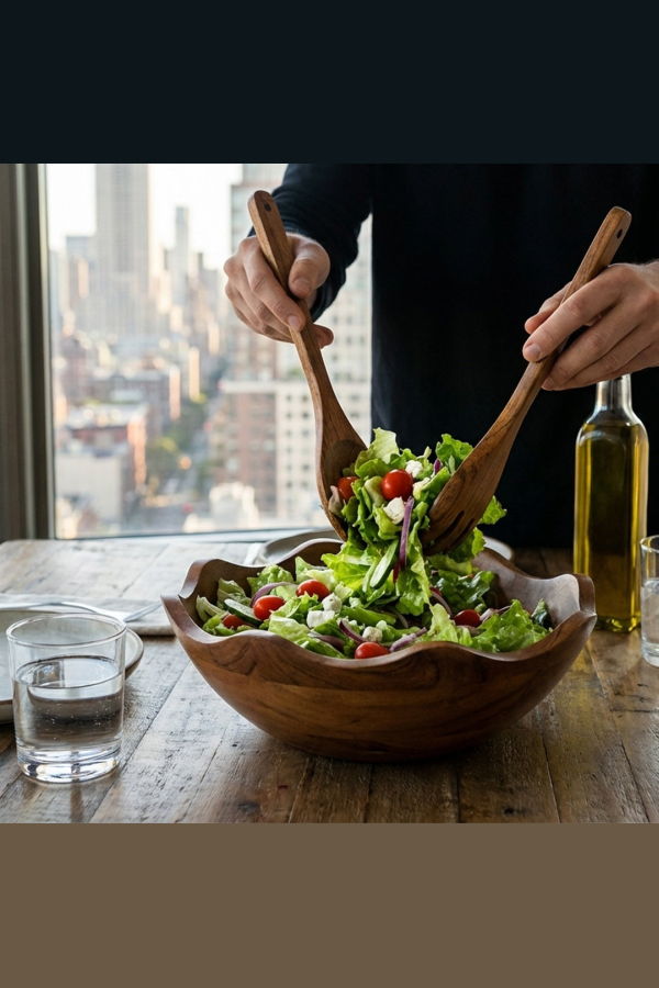 Mela Artisans Acacia Wood Large Scalloped Bowl with Servers
