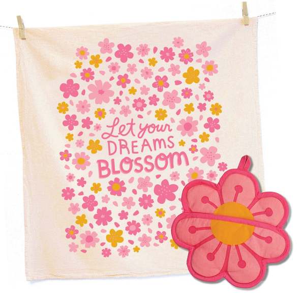 The Neighborgoods Blossom Tea Towel and Pot Holder Set