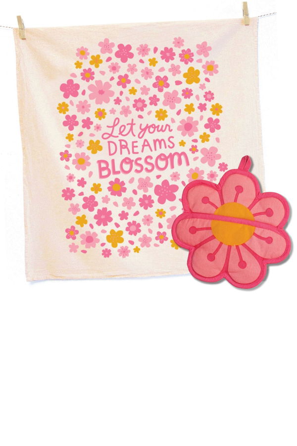 The Neighborgoods Blossom Tea Towel and Pot Holder Set