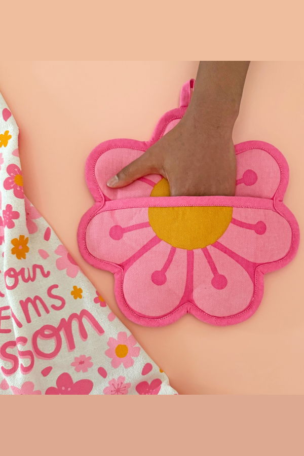 The Neighborgoods Blossom Tea Towel and Pot Holder Set