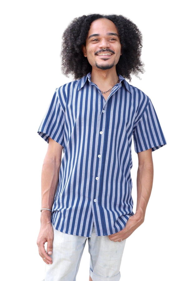 Passion Lilie Blue Bayou Striped Organic Cotton Button Down Shirt