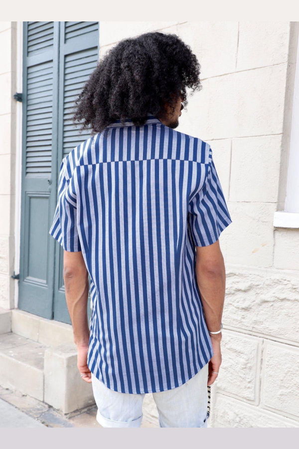 Passion Lilie Blue Bayou Striped Organic Cotton Button Down Shirt