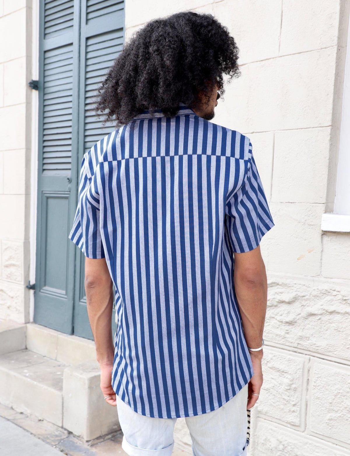 Passion Lilie Blue Bayou Striped Organic Cotton Button Down Shirt - Image 2 of 9