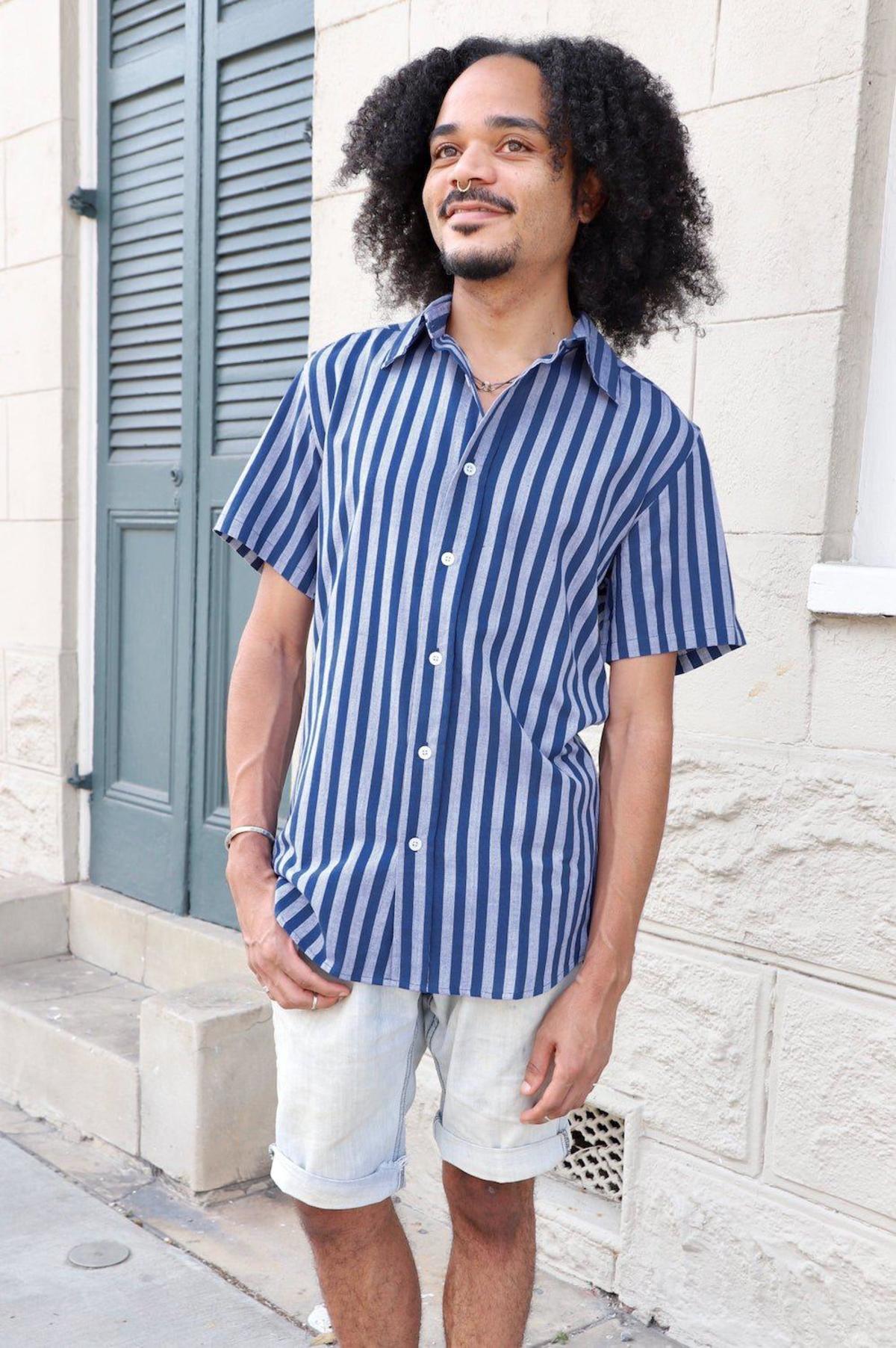 Passion Lilie Blue Bayou Striped Organic Cotton Button Down Shirt - Image 6 of 9