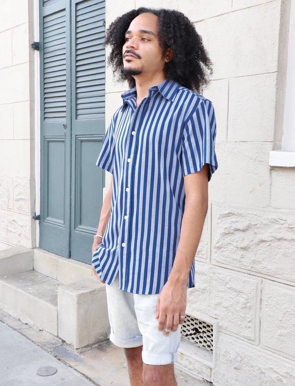 Passion Lilie Blue Bayou Striped Organic Cotton Button Down Shirt