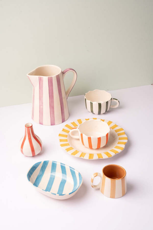 Casa Amarosa Ceramic Stripe Pitcher