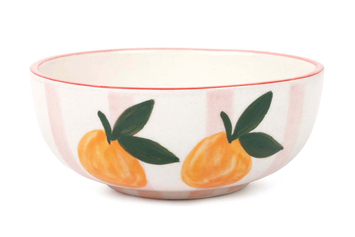 Casa Amarosa Ceramic Striped Orange Bowl - Image 1 of 3
