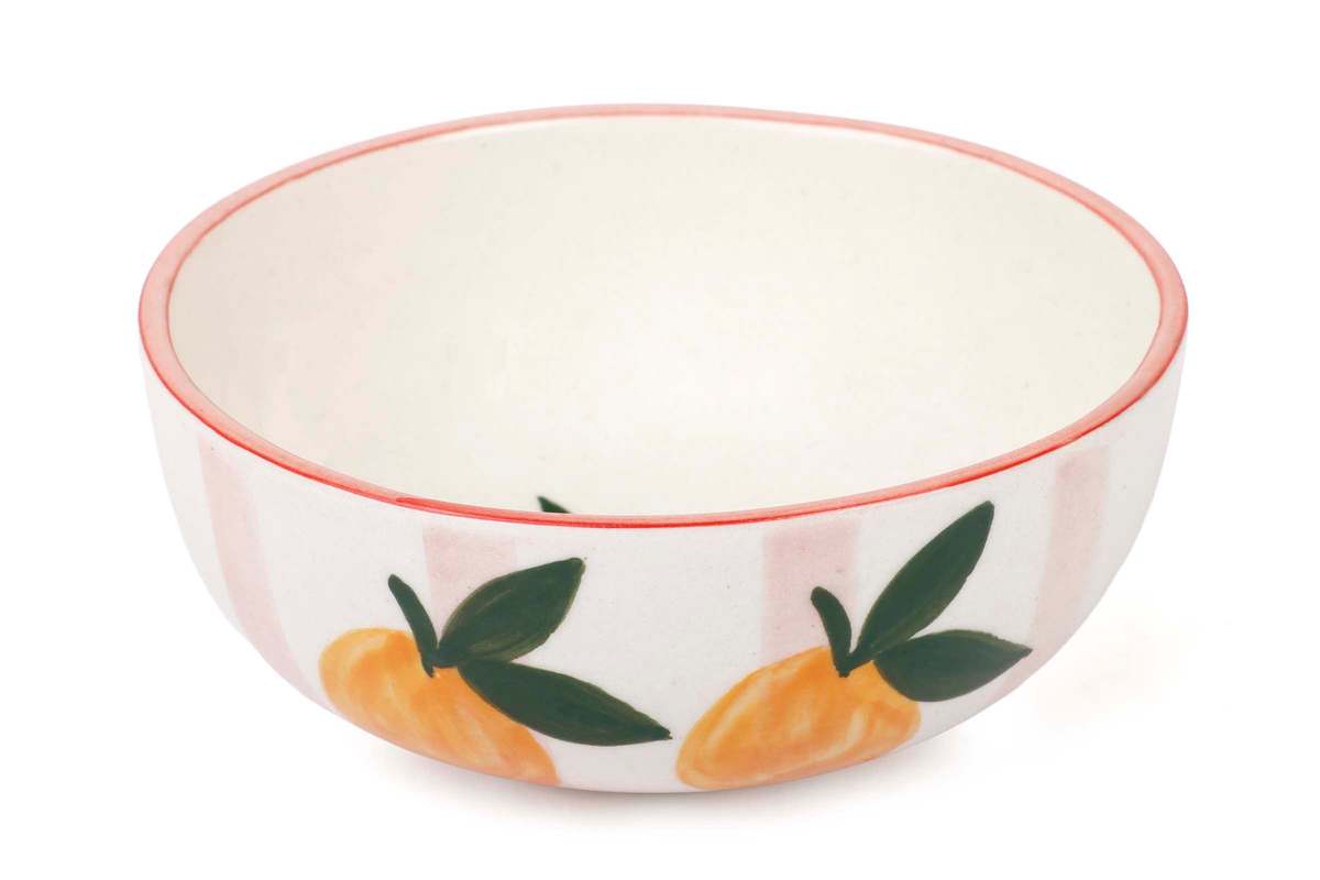 Casa Amarosa Ceramic Striped Orange Bowl - Image 2 of 3