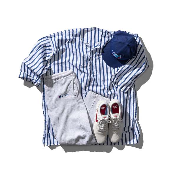 Puebco Cotton Crew Neck Stripe Shirt Puebco Cotton Crew Neck Stripe Shirt