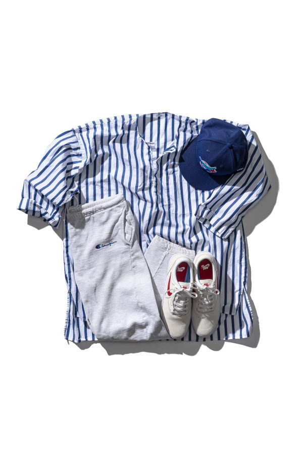 Puebco Cotton Crew Neck Stripe Shirt