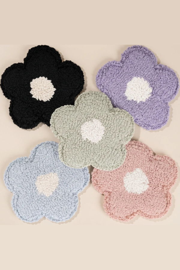 Sip Sip Hooray Cotton Daisy Tufted Mug Rug Coaster Set