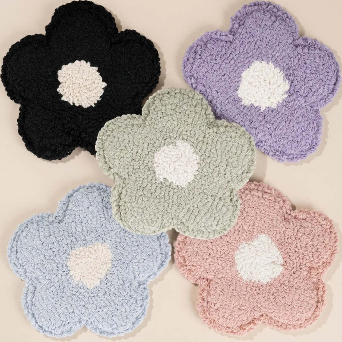 Sip Sip Hooray Cotton Daisy Tufted Mug Rug Coaster Set - Image 2 of 3