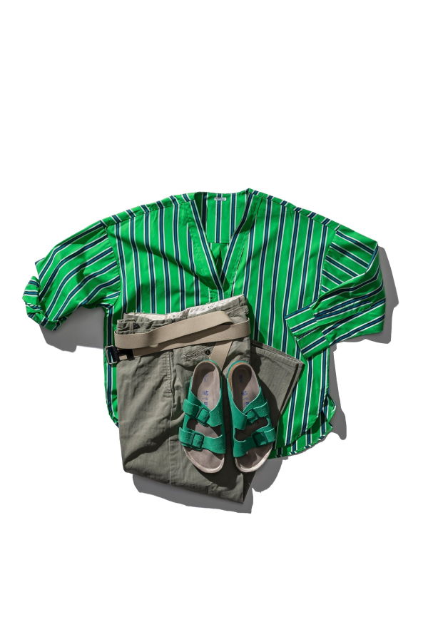 Puebco Cotton V-Neck Stripe Shirt