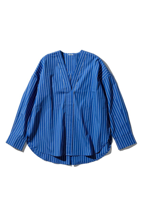Puebco Cotton V-Neck Stripe Shirt