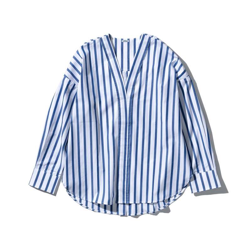 Puebco Cotton V-Neck Stripe Shirt