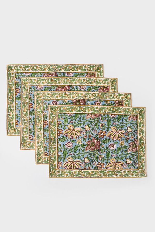 Mela Artisans Florin Hand Block Printed Cotton Placemats Set of 4