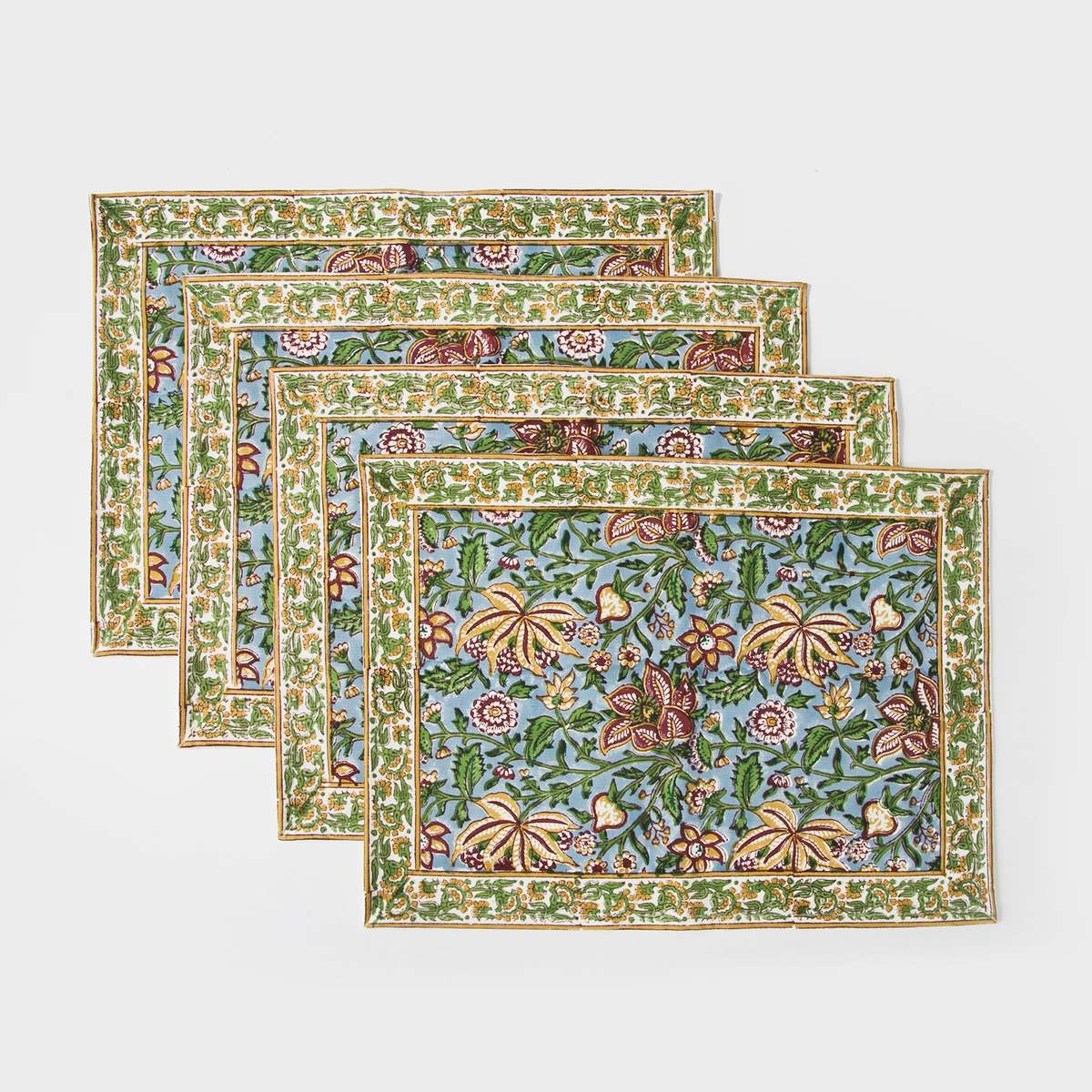 Mela Artisans Florin Hand Block Printed Cotton Placemats Set of 4 - Image 1 of 6
