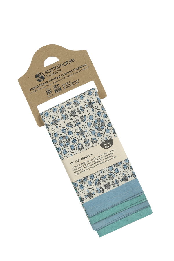 Sustainable Threads Hand Block Printed Cotton Napkins, Set of 4