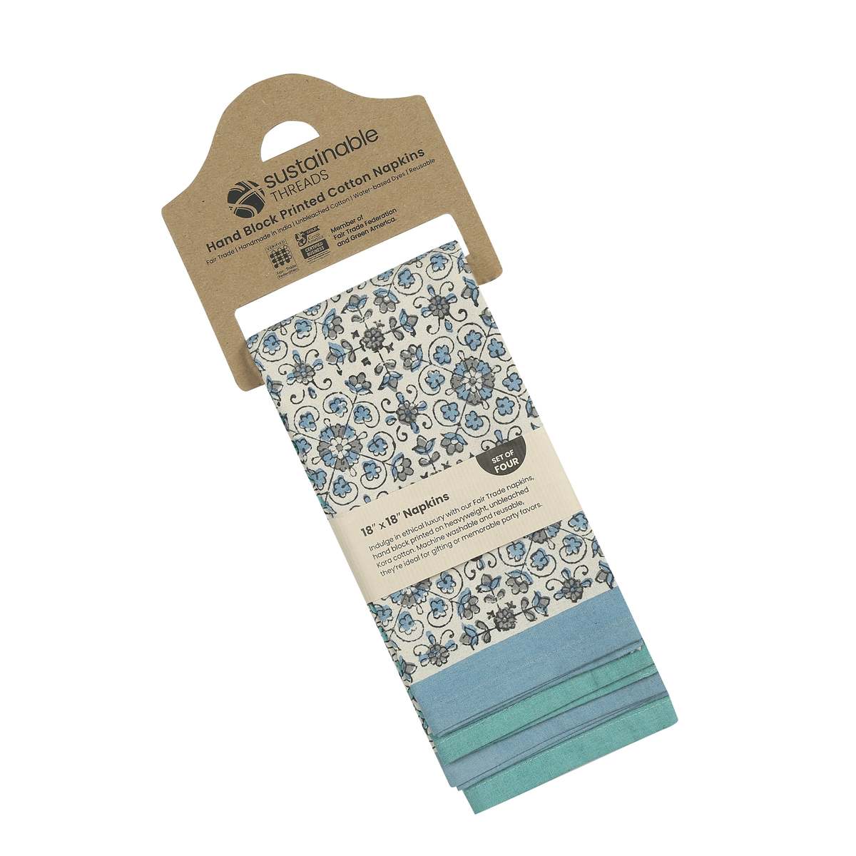 Sustainable Threads Hand Block Printed Cotton Napkins, Set of 4 - Image 2 of 13