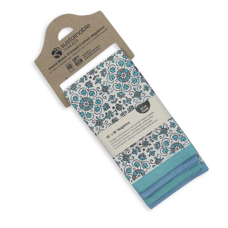 Sustainable Threads Hand Block Printed Cotton Napkins, Set of 4
