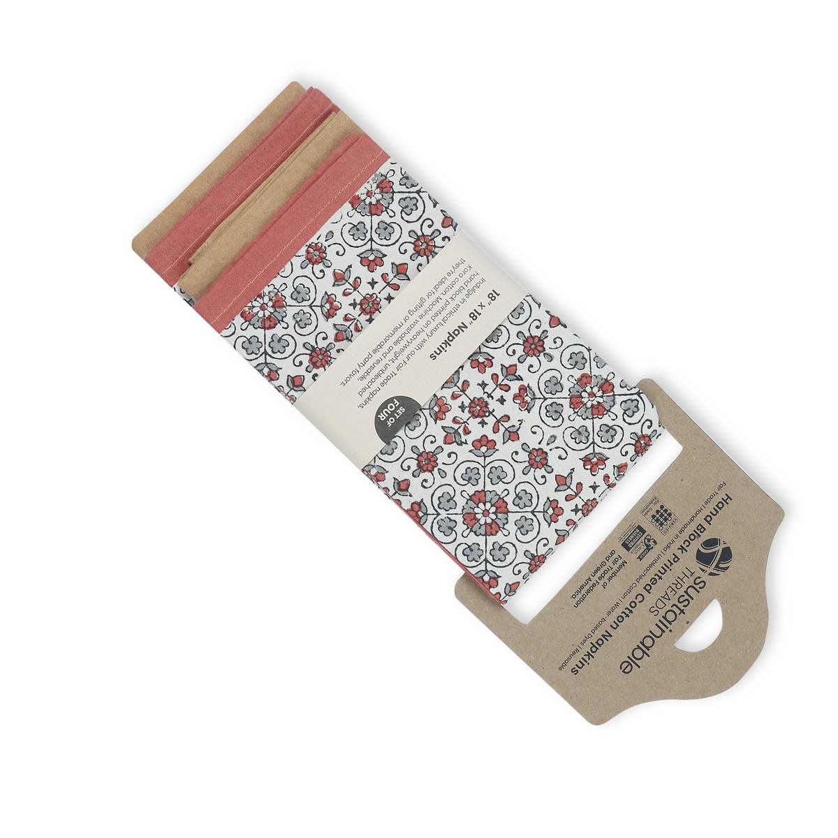 Sustainable Threads Hand Block Printed Cotton Napkins, Set of 4 - Image 9 of 13