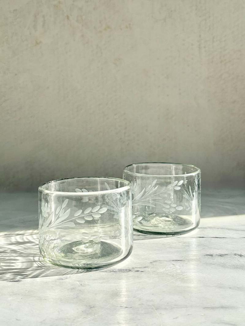 Villa Lua Home Hand-Etched Short Glass, Set of 2