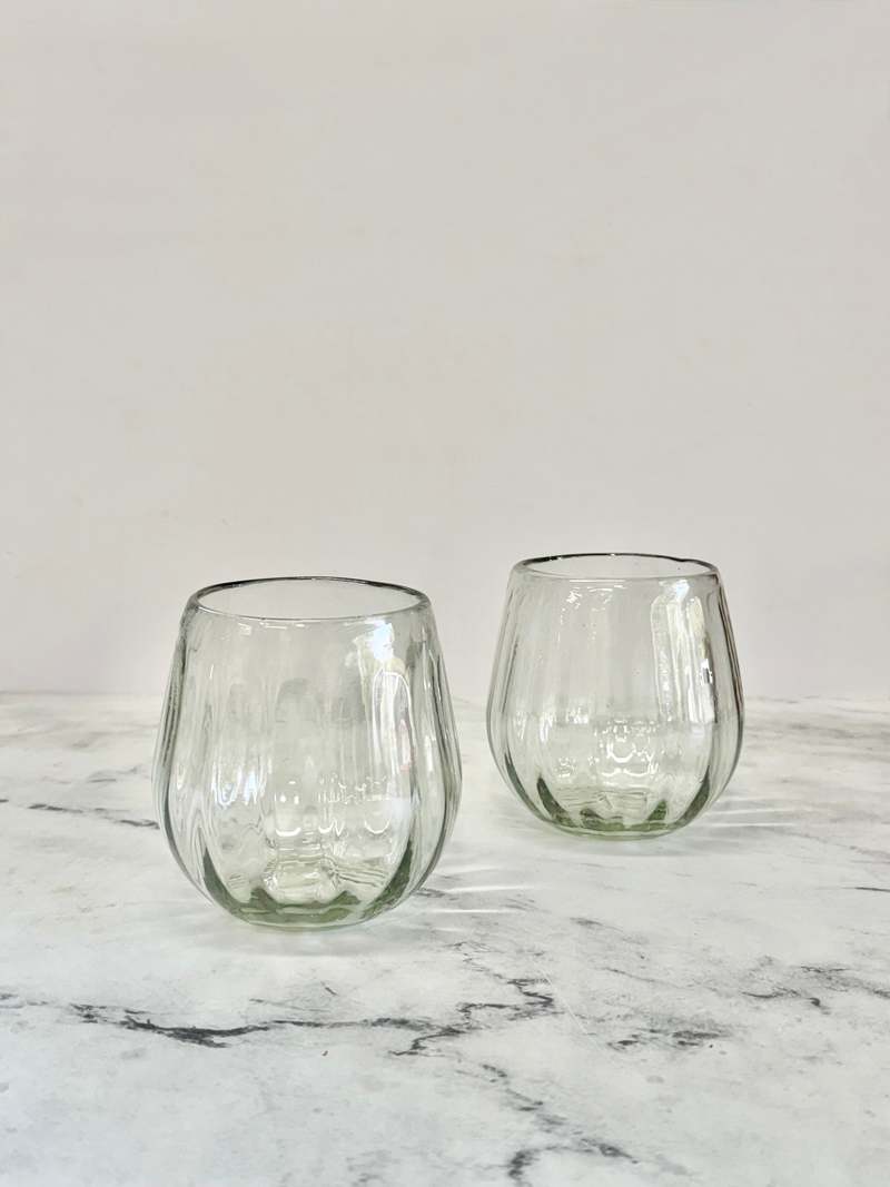 Villa Lua Home Handblown Oval Fluted Glass Set of 2