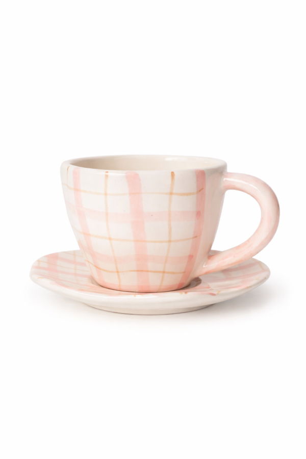 Casa Amarosa Handmade Ceramic Mug & Coaster Set Plaid