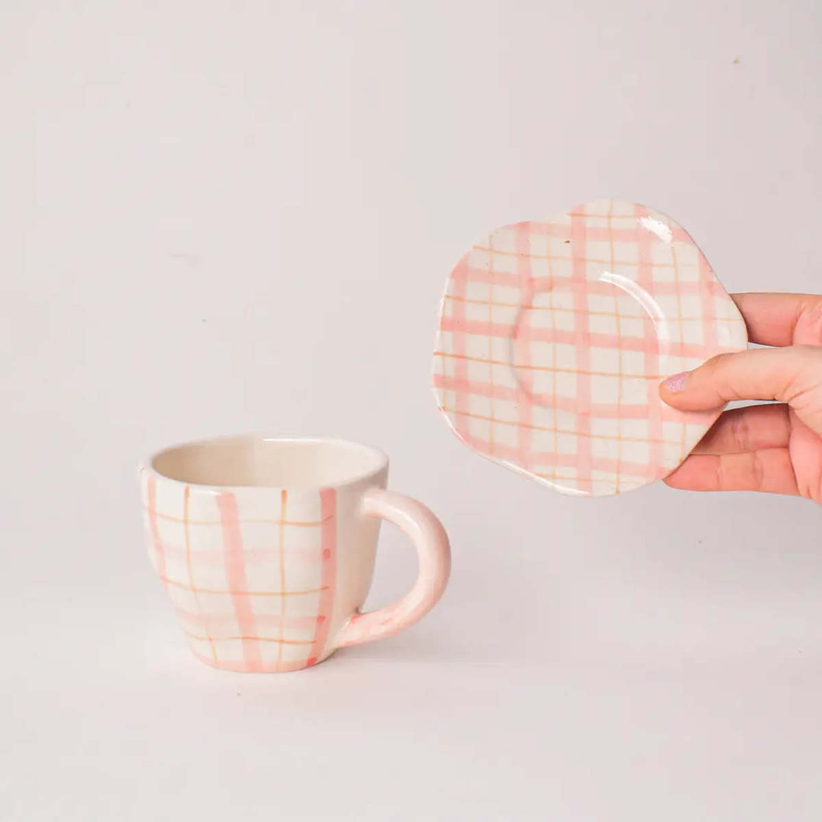 Casa Amarosa Handmade Ceramic Mug & Coaster Set Plaid - Image 2 of 6