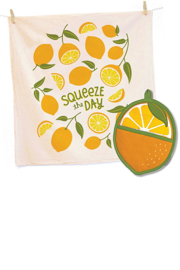 The Neighborgoods Lemon Tea Towel and Pot Holder Set