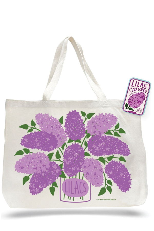The Neighborgoods Lilac Candle & Tote Gift Set