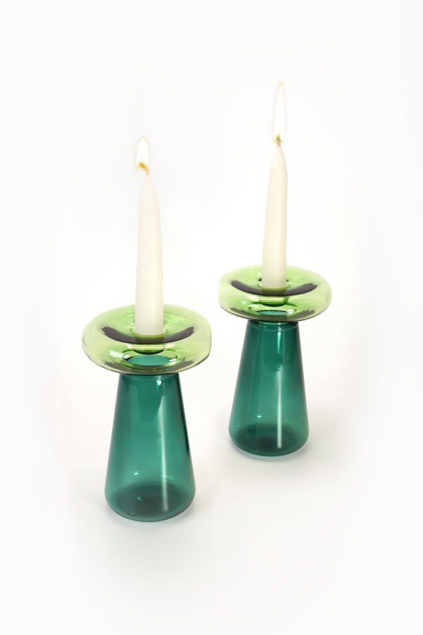 Tchotchke Glass Mushroom Candlesticks