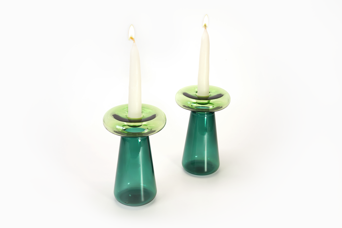 Tchotchke Glass Mushroom Candlesticks - Image 1 of 4