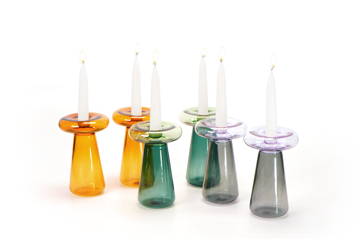 Tchotchke Glass Mushroom Candlesticks - Image 2 of 4