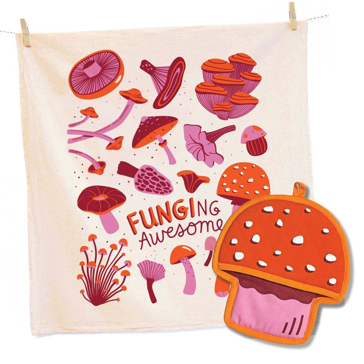 The Neighborgoods Mushroom Tea Towel and Pot Holder Set - Image 1 of 5