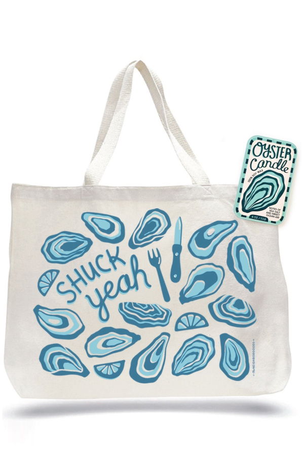 The Neighborgoods Oyster Candle & Tote Gift Set