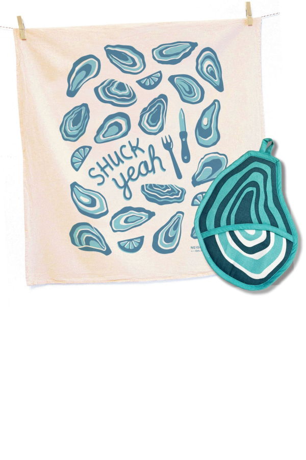 The Neighborgoods Oyster Tea Towel and Pot Holder Set