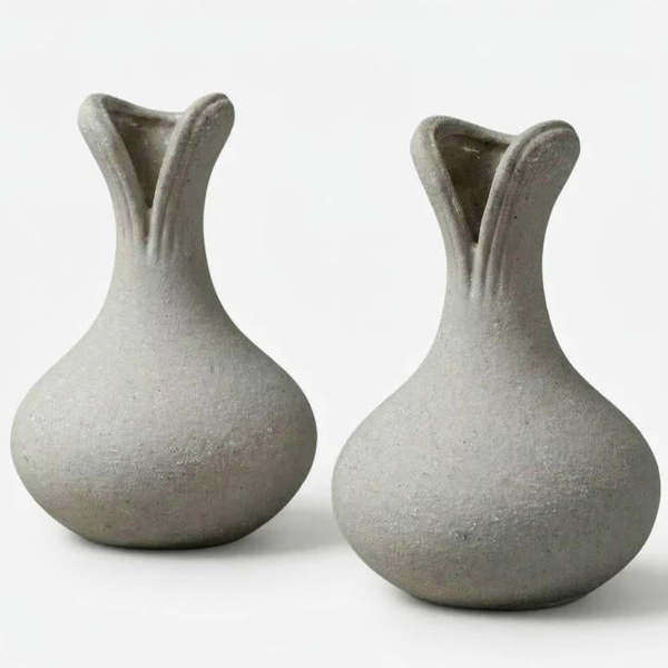 Bosilunlife Set of 2 Flower Vases Recycled Eco-Clay - Gray