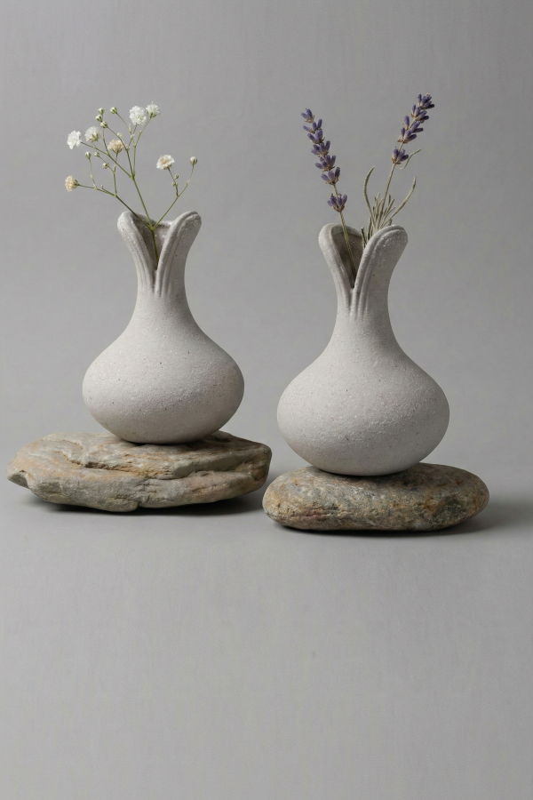 Bosilunlife Set of 2 Flower Vases Recycled Eco-Clay - Gray