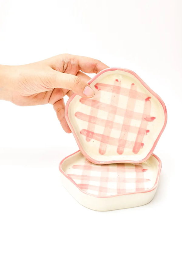Casa Amarosa S/2 Ceramic Gingham Coasters